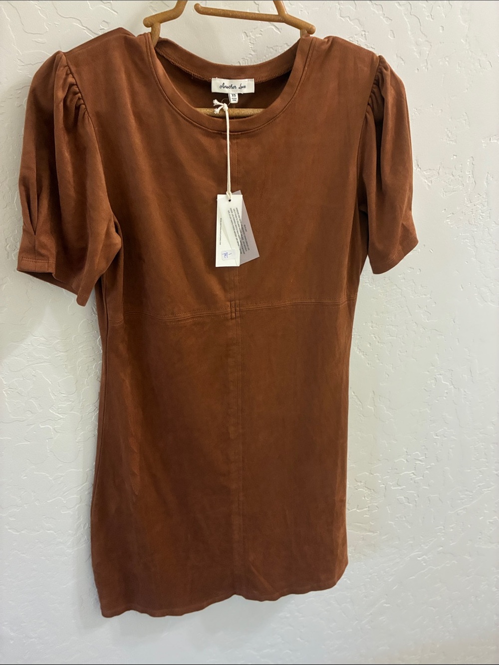 Another love  Rust Suede look Crewneck Mini Dress